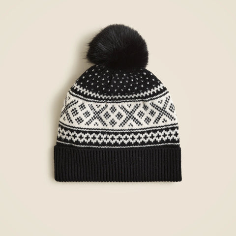 Fair Isle pom-pom beanie in lambswool
