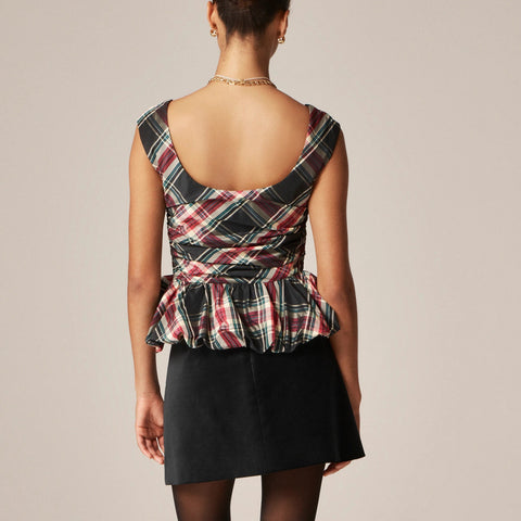 Scoopneck bubble-hem tank top in tartan