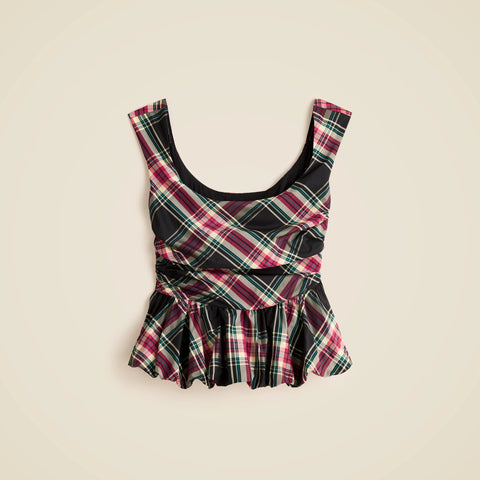 Scoopneck bubble-hem tank top in tartan