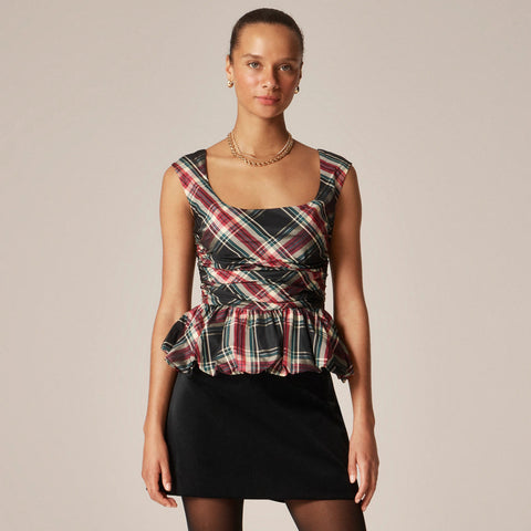 Scoopneck bubble-hem tank top in tartan