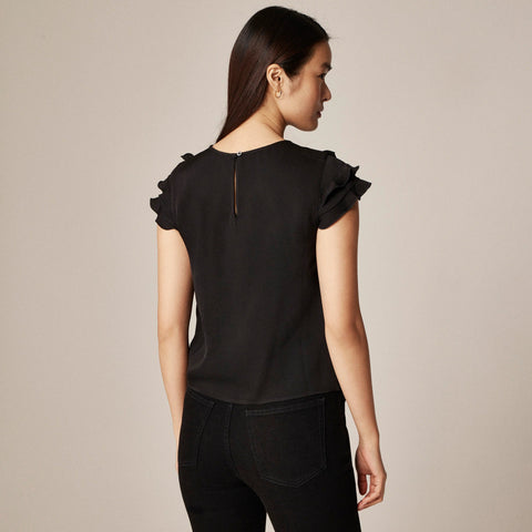 Flutter-sleeve shirt in crepe de chine