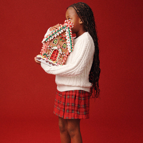 Girls' heavyweight Seaboard soft-knit skort in Good Tidings plaid