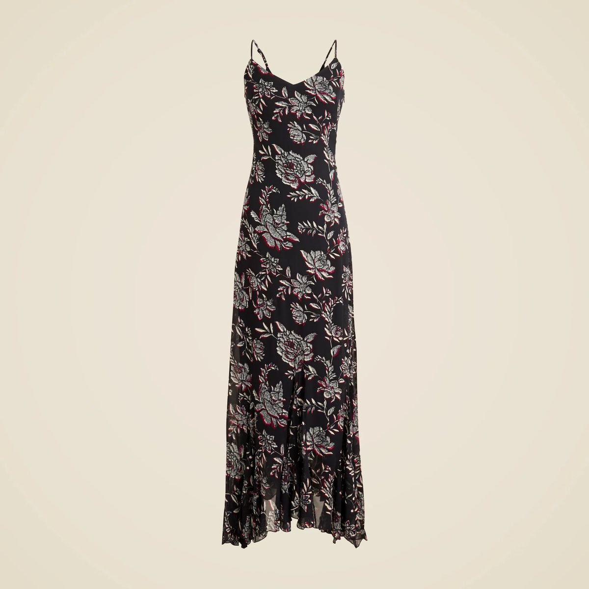 Flounce-hem slip dress in floral chiffon