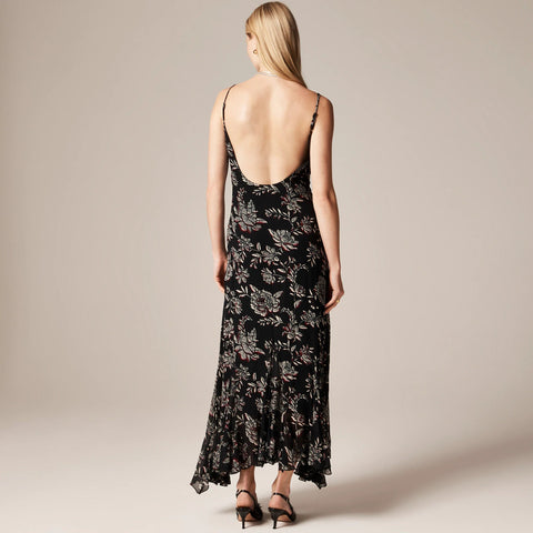 Flounce-hem slip dress in floral chiffon