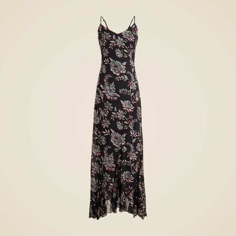 Flounce-hem slip dress in floral chiffon