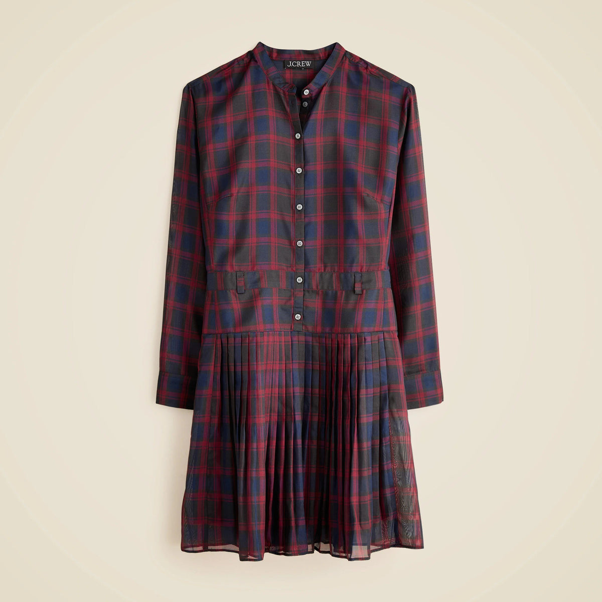 Pleated shirt-dress in Stewart tartan print