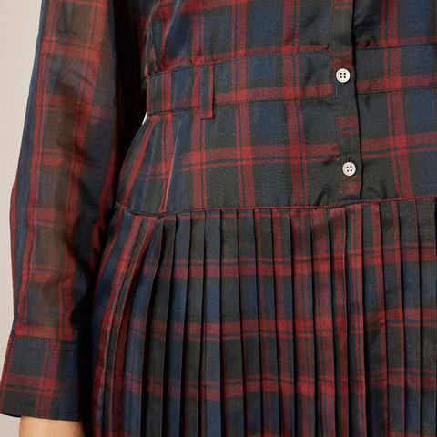 Pleated shirt-dress in Stewart tartan print