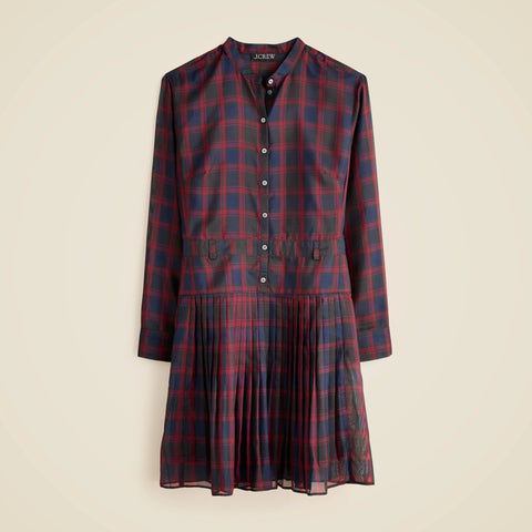 Pleated shirt-dress in Stewart tartan print