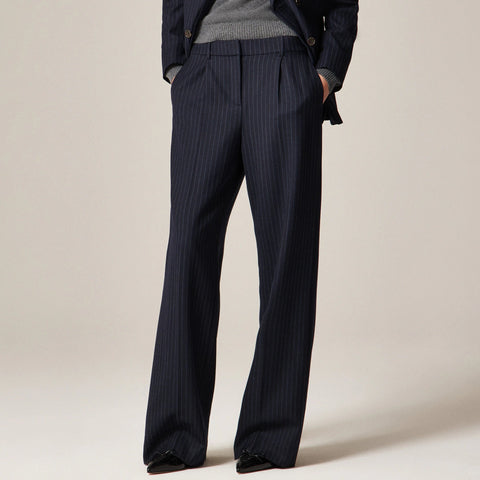 Relaxed-fit pleated pant in pinstriped wool blend