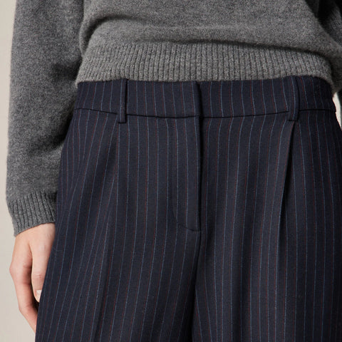 Relaxed-fit pleated pant in pinstriped wool blend