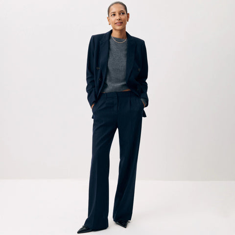 Relaxed-fit pleated pant in pinstriped wool blend