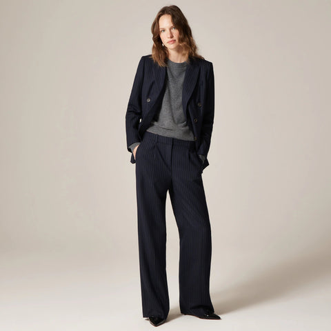Relaxed-fit pleated pant in pinstriped wool blend