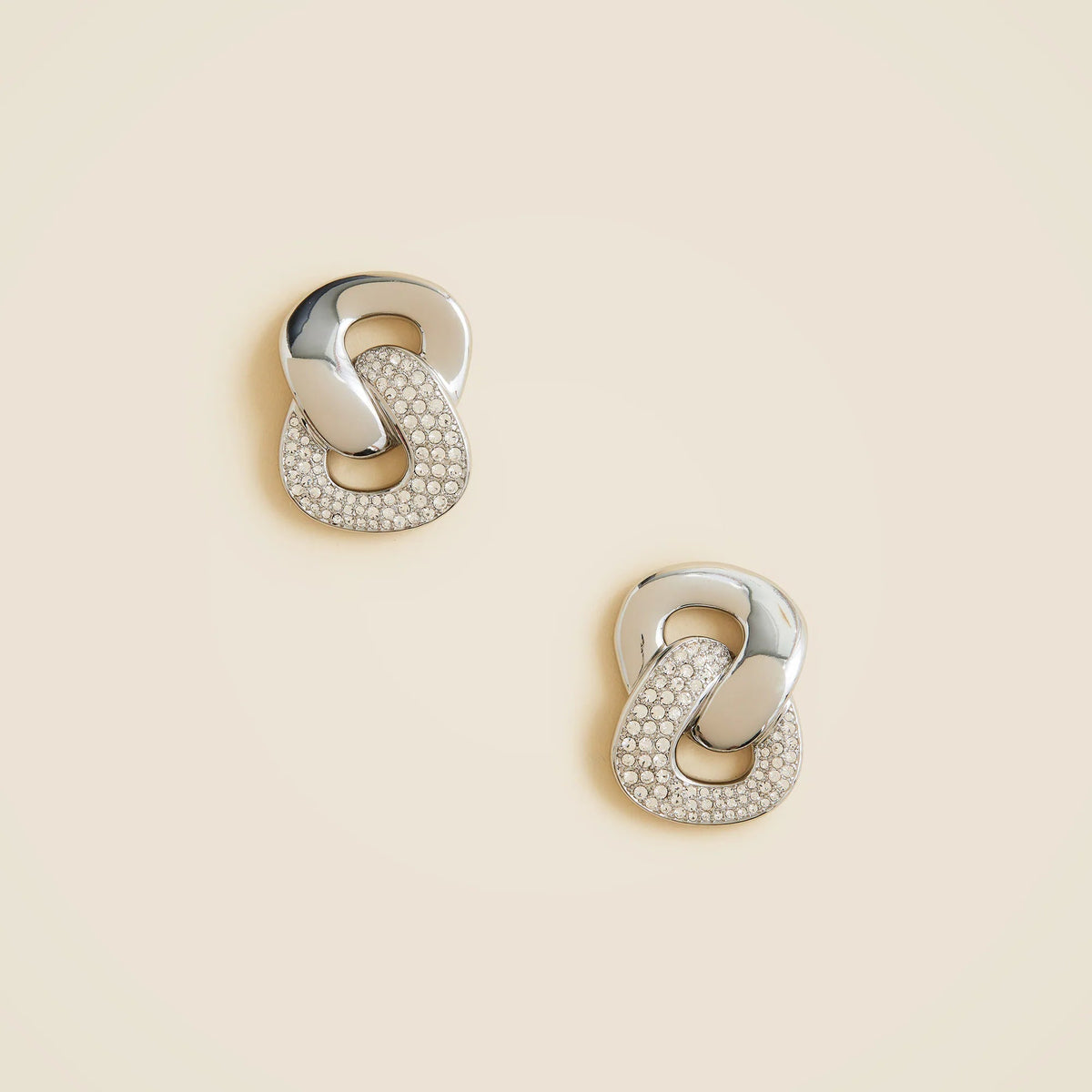 Chainlink stud earrings with pavé crystals
