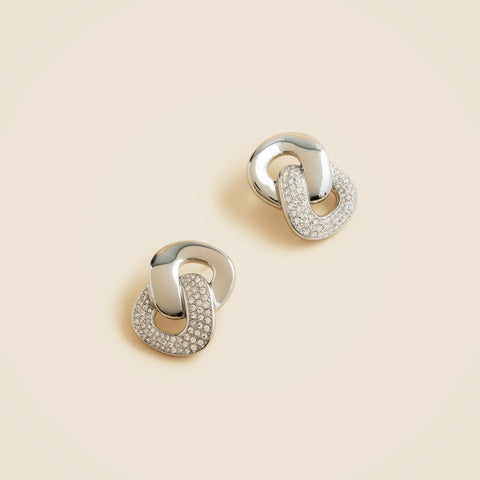 Chainlink stud earrings with pavé crystals
