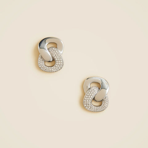 Chainlink stud earrings with pavé crystals