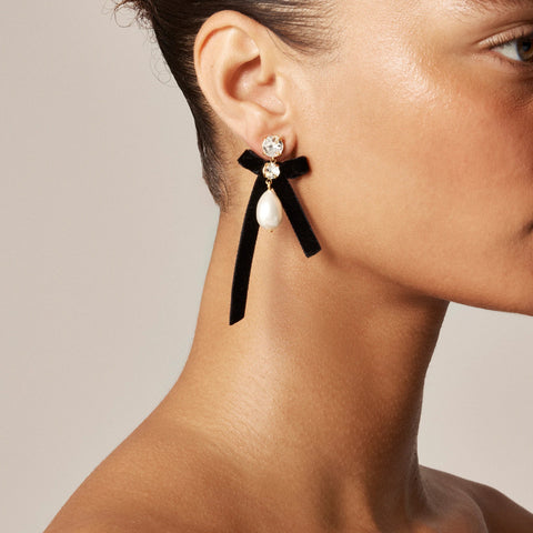 Bow pearl drop earrings