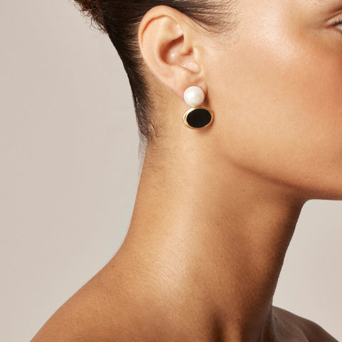 Glass pearl and enamel earrings