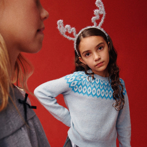 Girls' metallic Fair Isle sweater in Supersoft yarn