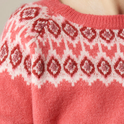 Girls' metallic Fair Isle sweater in Supersoft yarn