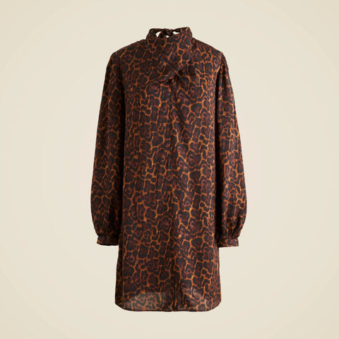 Scarf-neck shift dress in leopard print