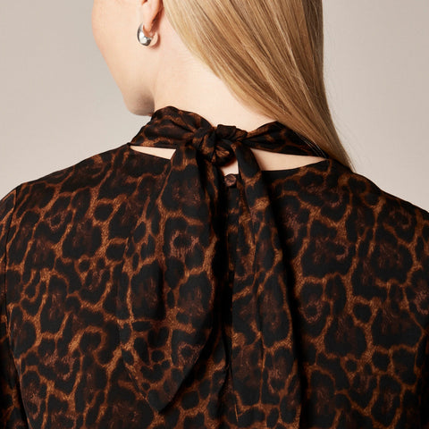 Scarf-neck shift dress in leopard print