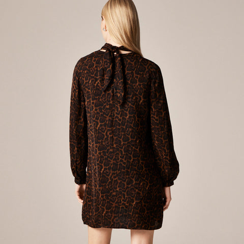 Scarf-neck shift dress in leopard print