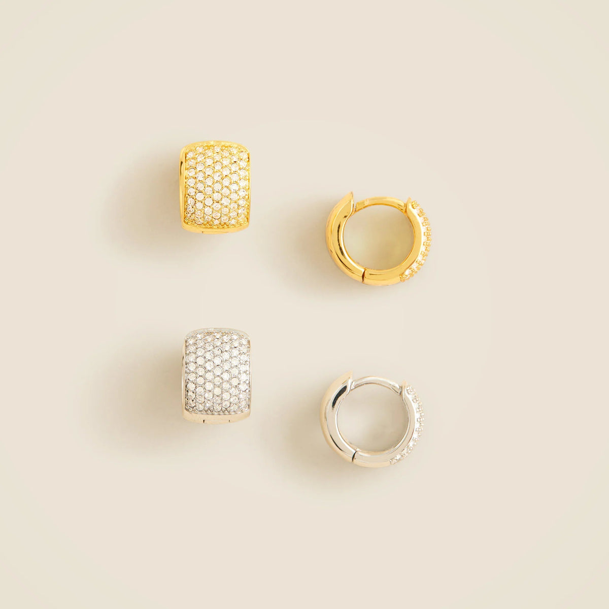 Mixed-metal pavé crystal hoops set-of-two