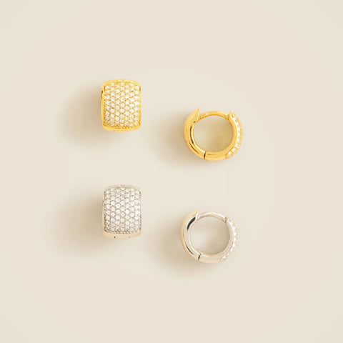 Mixed-metal pavé crystal hoops set-of-two