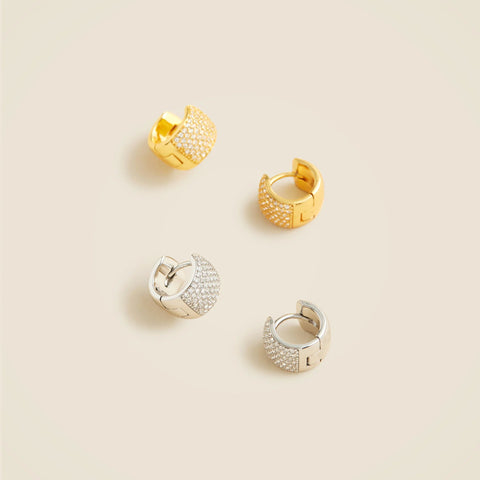 Mixed-metal pavé crystal hoops set-of-two