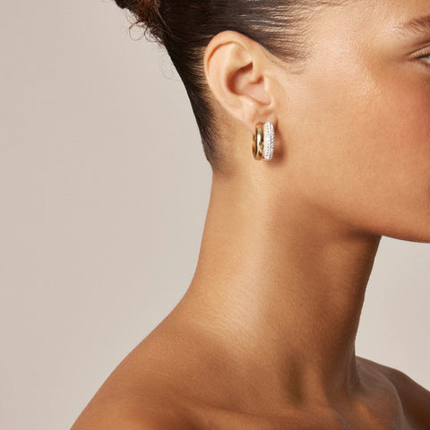 Double hoop earrings with pavé crystals