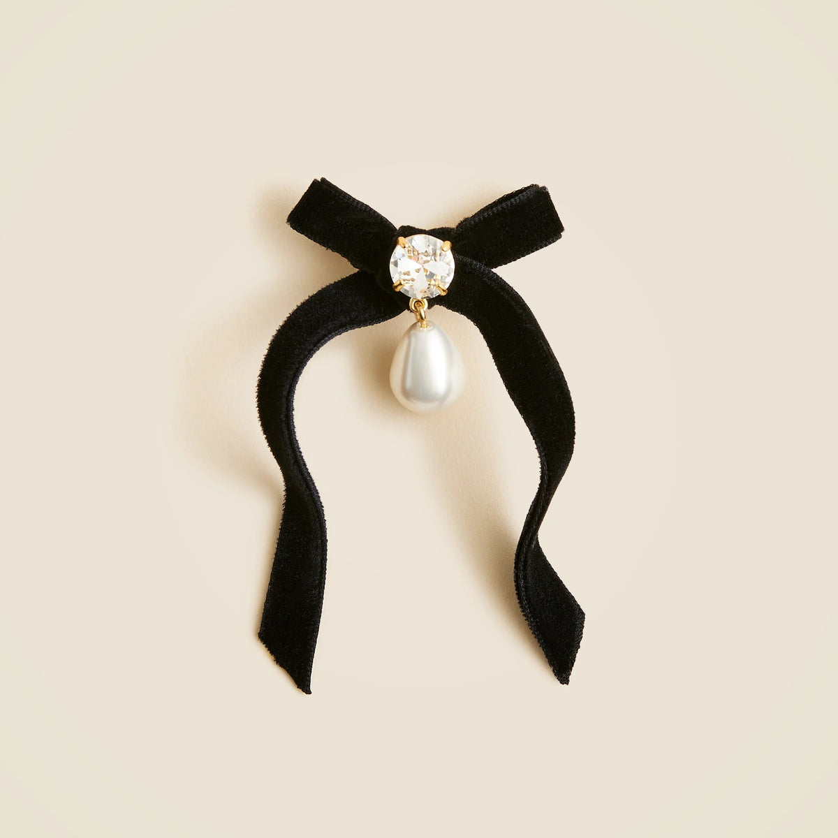Velvet bow brooch with pearl