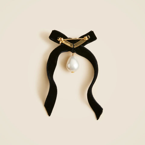 Velvet bow brooch with pearl