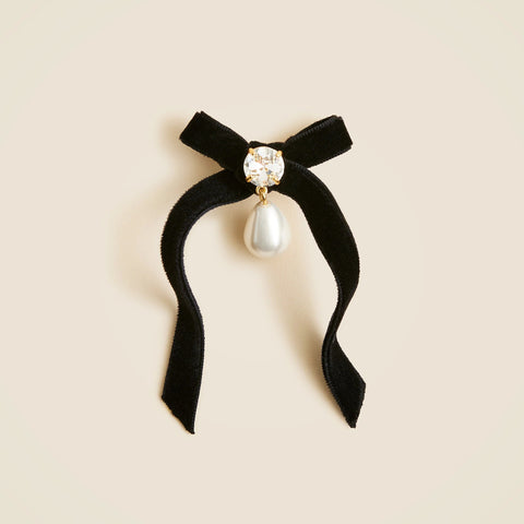 Velvet bow brooch with pearl