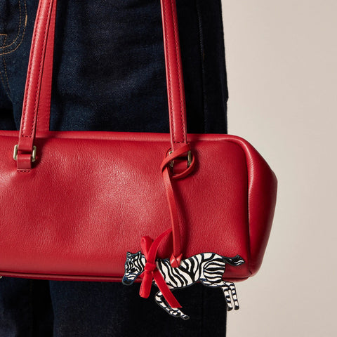 Leather zebra bag charm