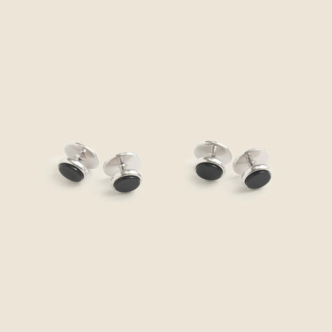 Black onyx sterling silver tuxedo studs