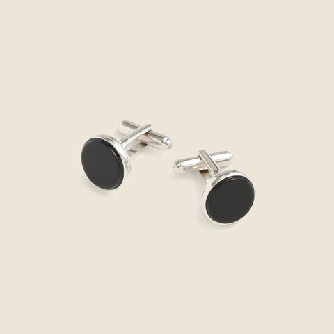 Black onyx sterling silver rounded cuff links