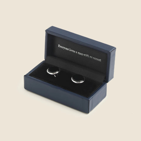 Black onyx sterling silver rounded cuff links