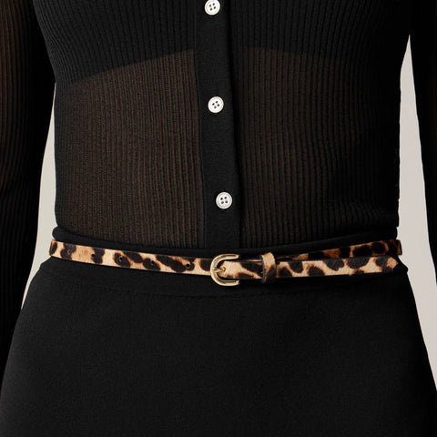 Skinny calf hair belt in leopard