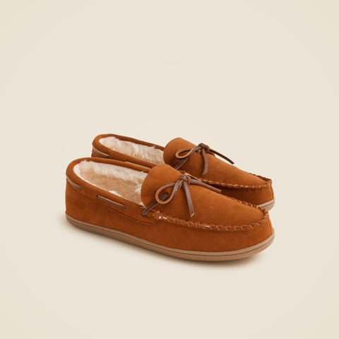 Sherpa-lined suede slippers