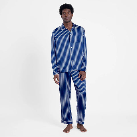Sleepy Jones men's washable-silk Henry pajama set in stripe