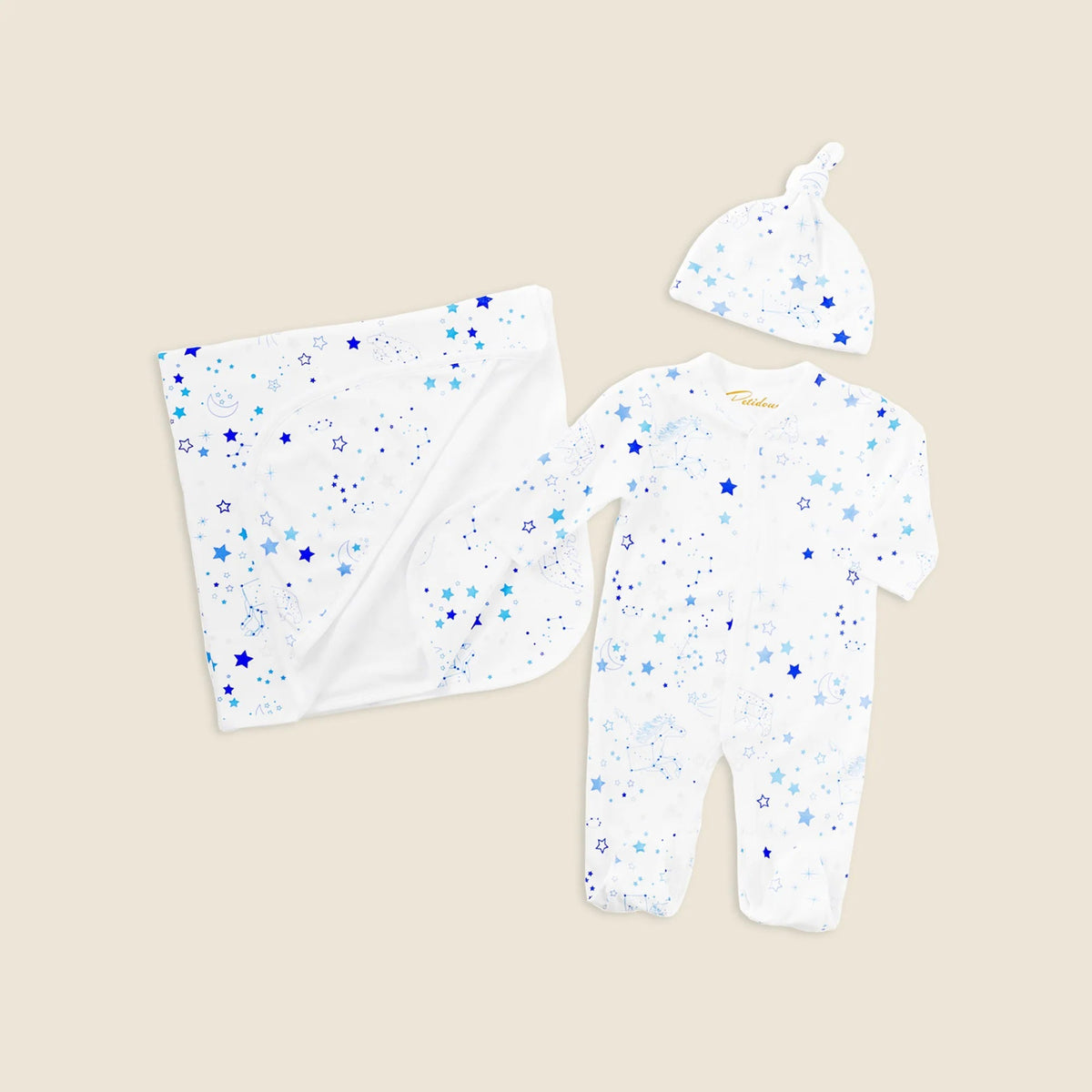 Petidoux babies' Pima cotton one-piece, matching hat and receiving blanket set
