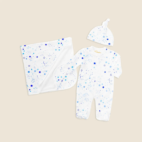 Petidoux babies' Pima cotton one-piece, matching hat and receiving blanket set