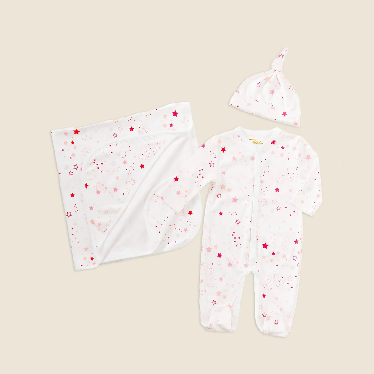 Petidoux babies' Pima cotton one-piece, matching hat and receiving blanket set