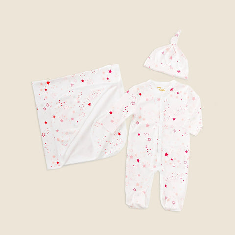 Petidoux babies' Pima cotton one-piece, matching hat and receiving blanket set
