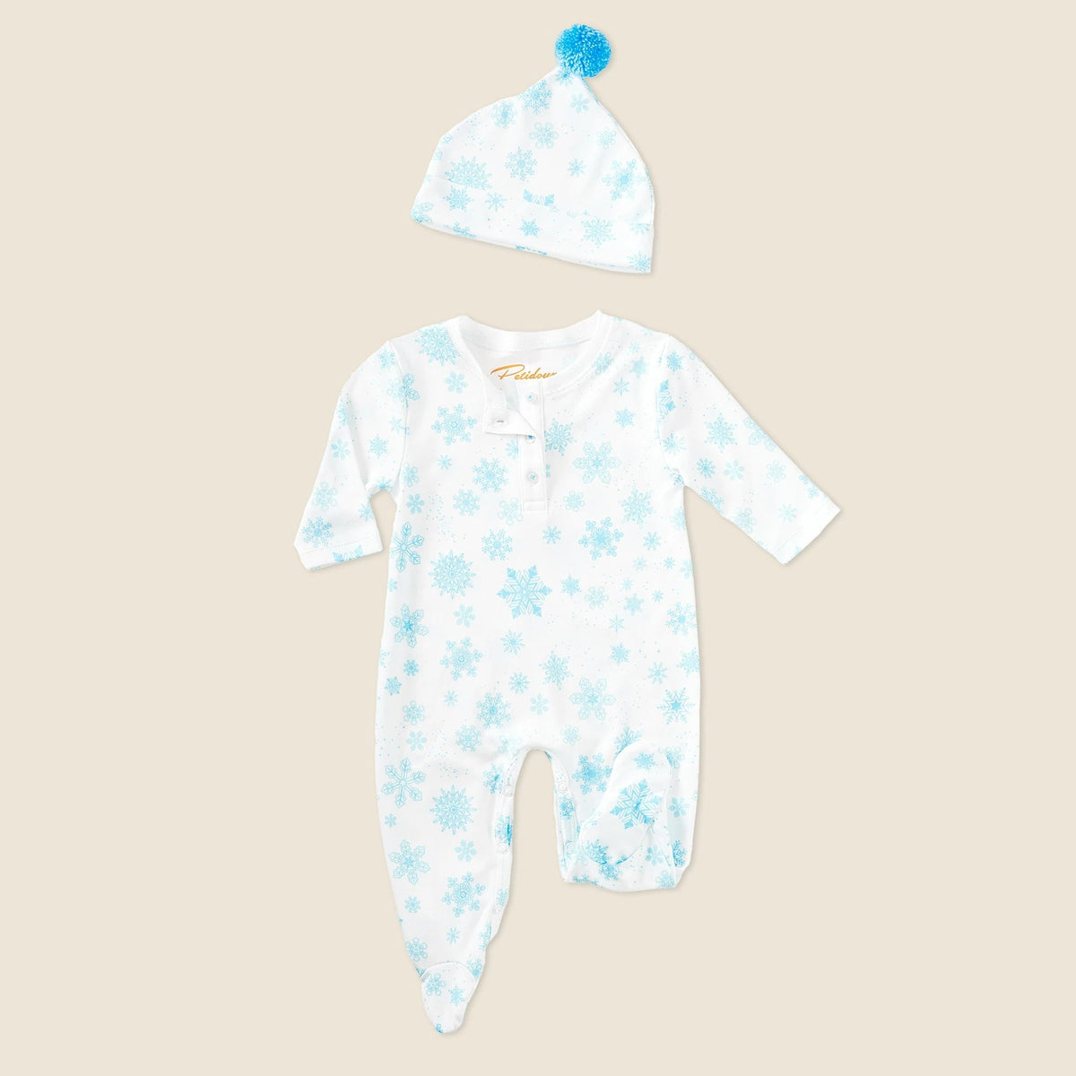Petidoux babies' Pima cotton one-piece and matching hat set