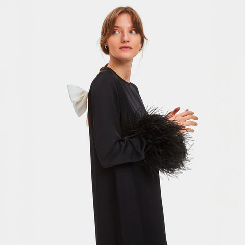 SLEEPER Suzi maxi dress with detachable feather boa
