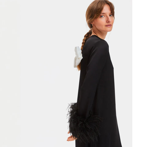 SLEEPER Suzi maxi dress with detachable feather boa
