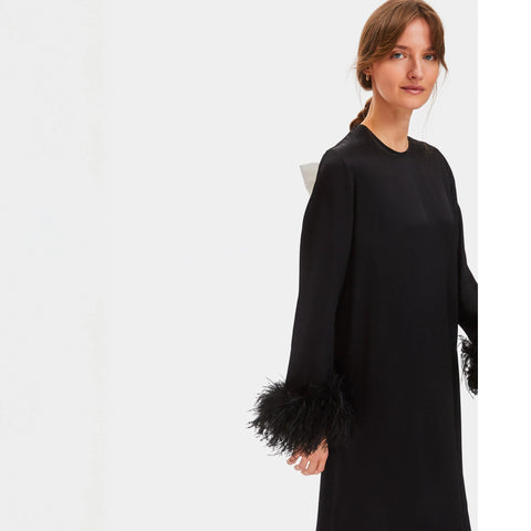 SLEEPER Suzi maxi dress with detachable feather boa