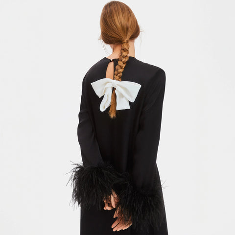 SLEEPER Suzi maxi dress with detachable feather boa