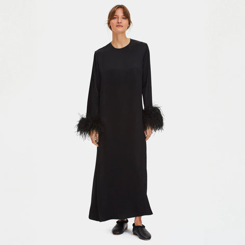 SLEEPER Suzi maxi dress with detachable feather boa